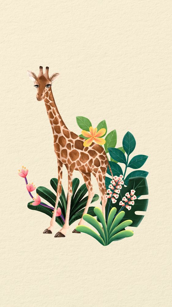 Editable giraffe mobile wallpaper, hand-drawn wild animal design