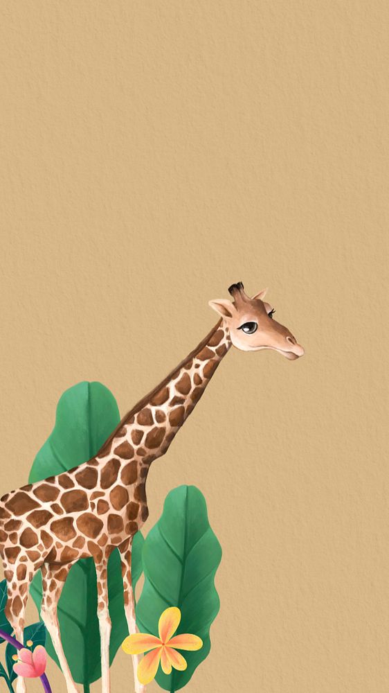 Editable giraffe mobile wallpaper, hand-drawn wildlife design