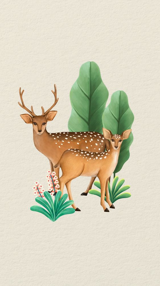 Hand-drawn deer mobile wallpaper, editable wildlife design