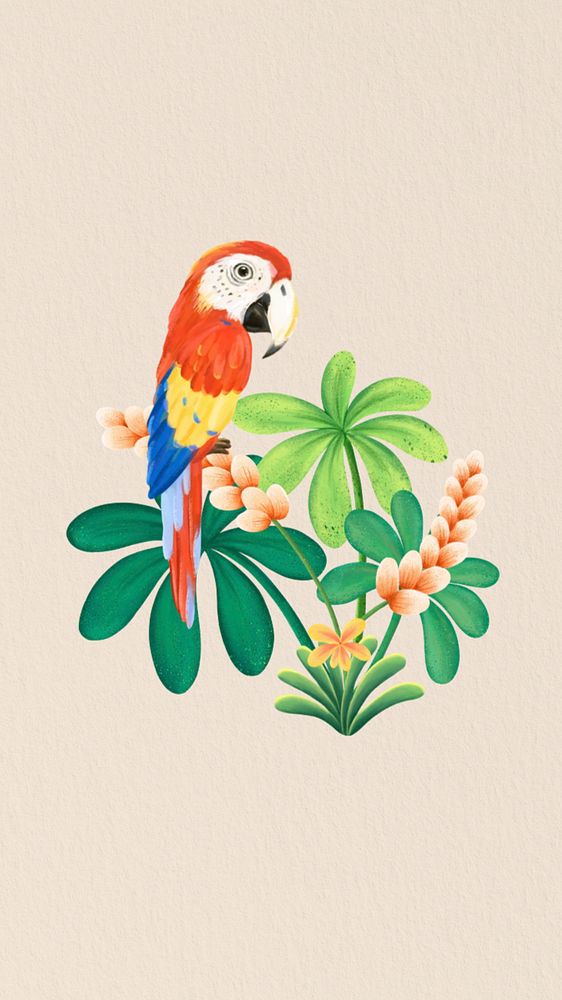 Hand-drawn parrot mobile wallpaper, editable wildlife design