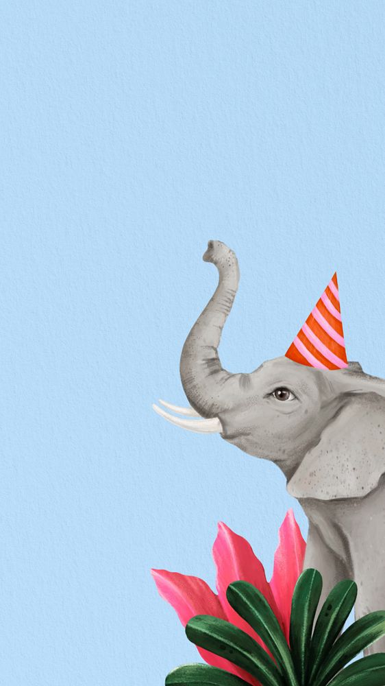 Party elephant phone wallpaper, editable hand-drawn wildlife