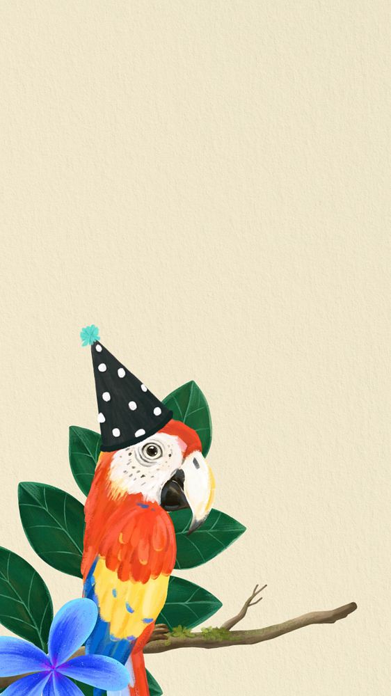 Editable party parrot mobile wallpaper, hand-drawn wild bird design