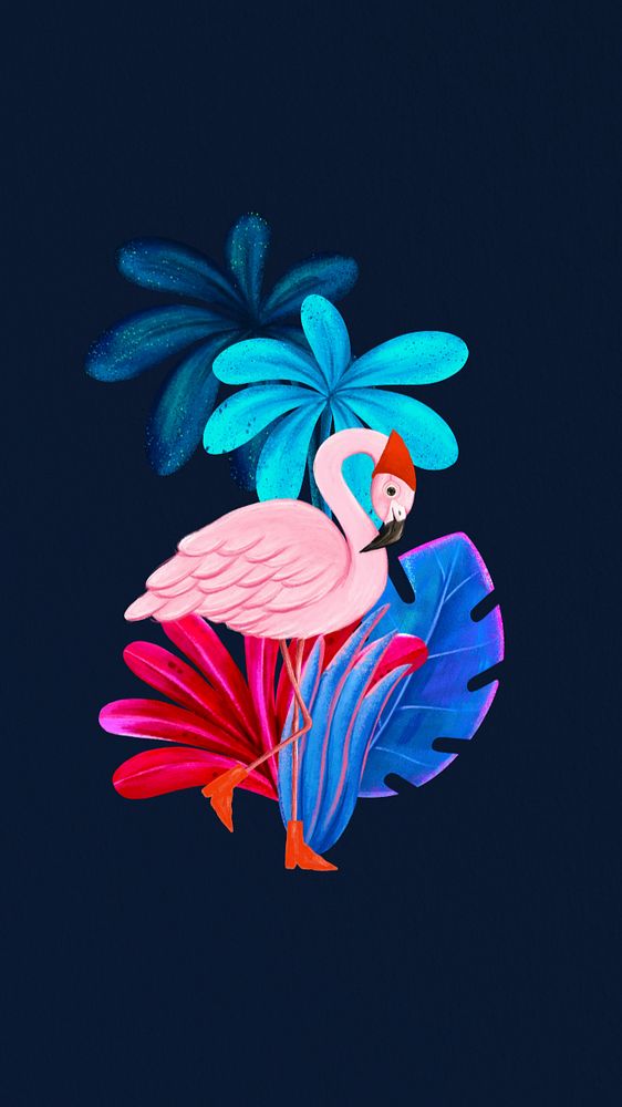 Hand-drawn tropical phone wallpaper, editable flamingo