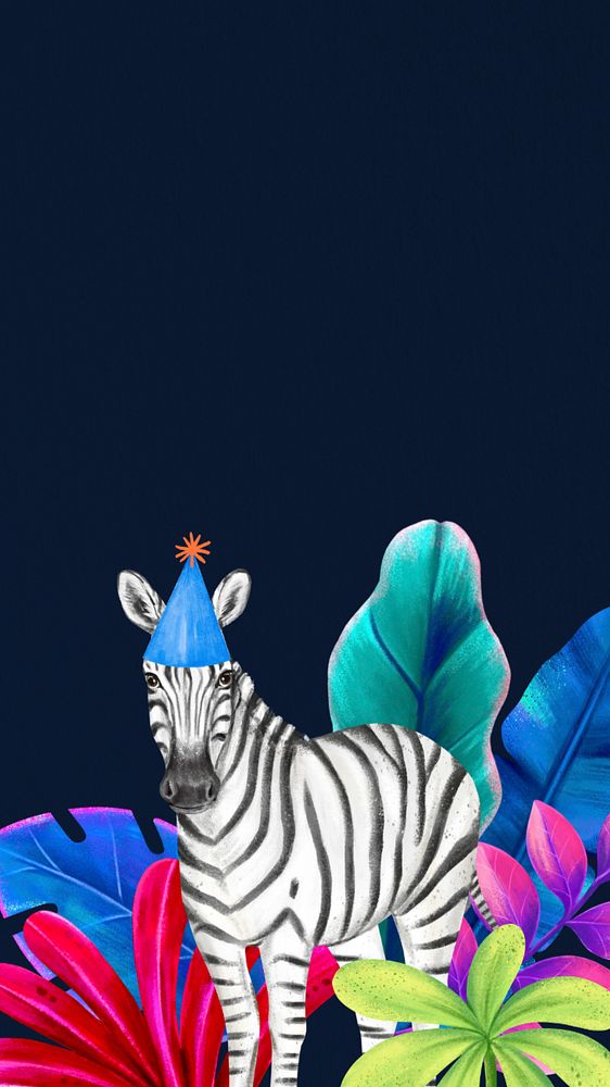 Festive zebra phone wallpaper, editable hand-drawn wildlife design