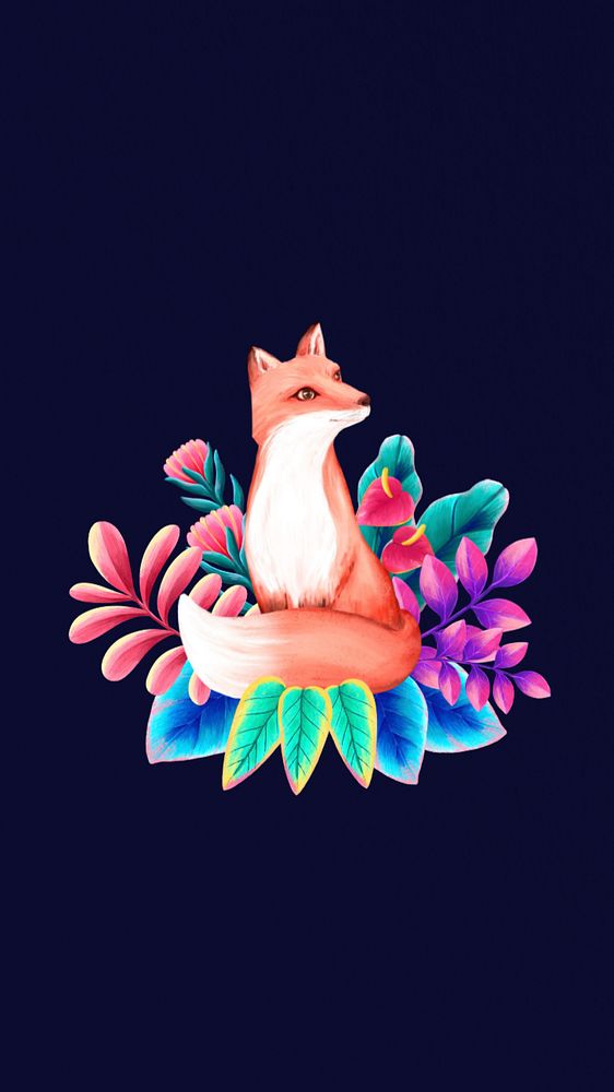 Hand-drawn fox phone wallpaper, editable wild animal