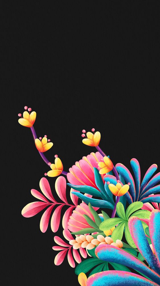 Editable tropical flower mobile wallpaper, hand-drawn nature design