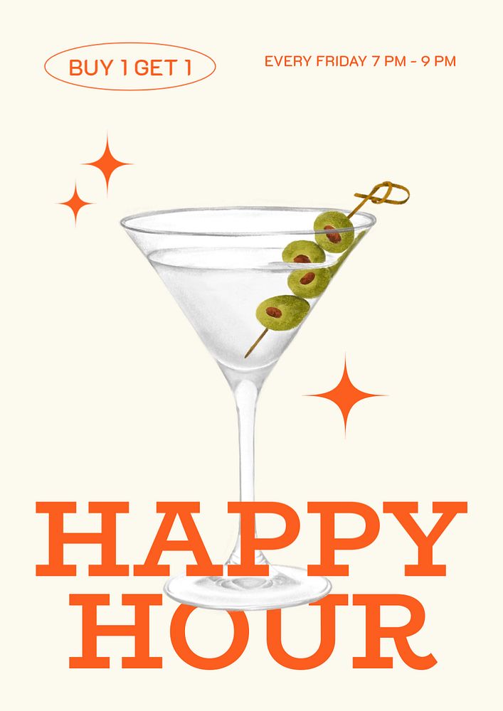 Happy hour customizable poster template