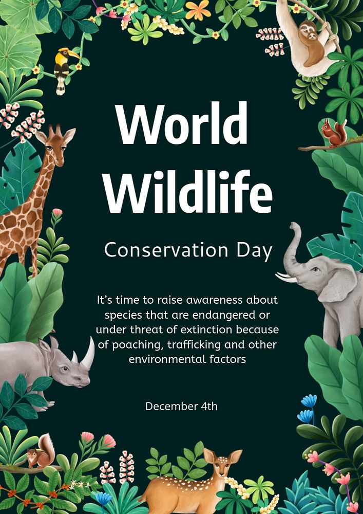 World wildlife conservation poster template, editable hand-drawn nature