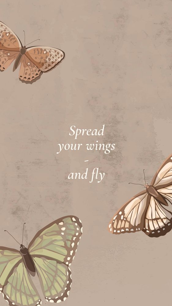 Aesthetic quote iPhone wallpaper template, beige butterfly background