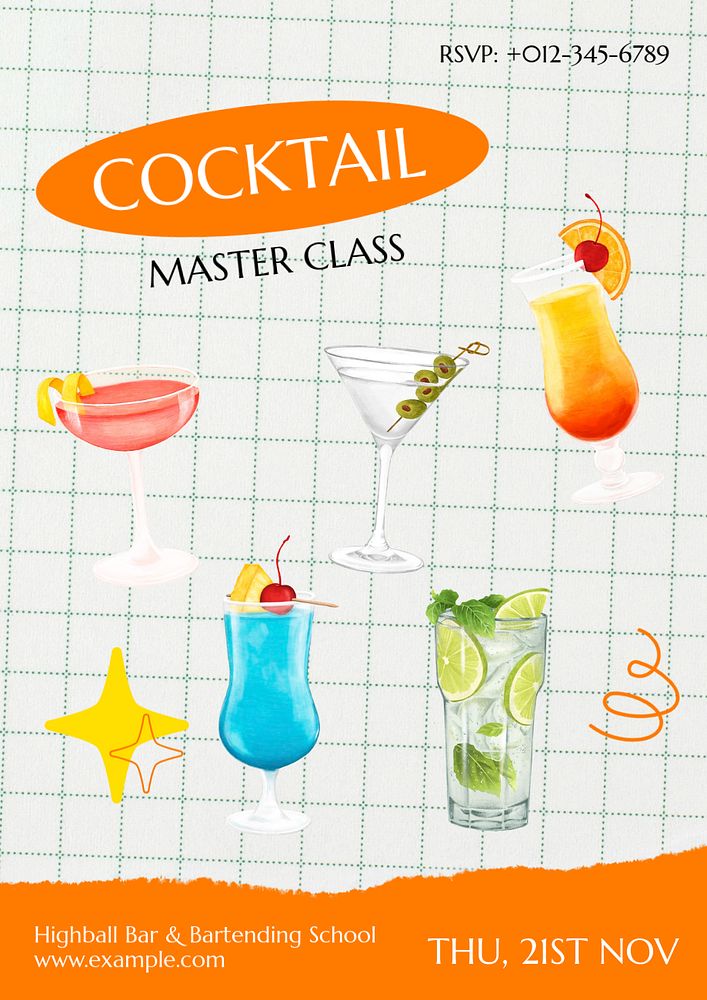 Cocktail class customizable poster template