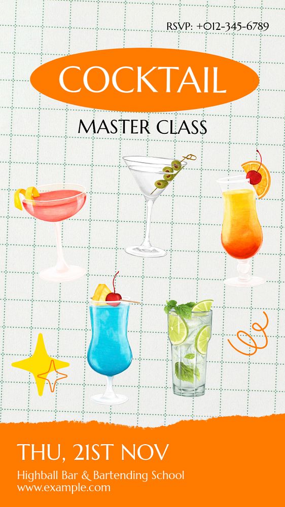 Cocktail class Instagram story template, editable design