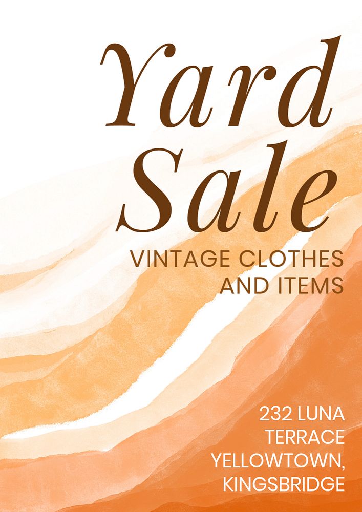 Yard sale poster template, watercolor design