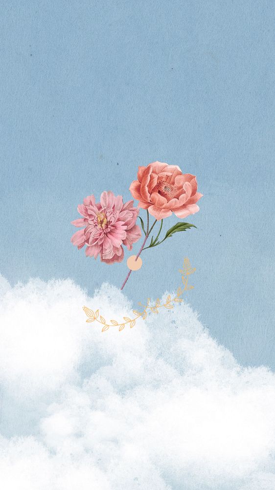 Vintage flower sky mobile wallpaper, aesthetic background