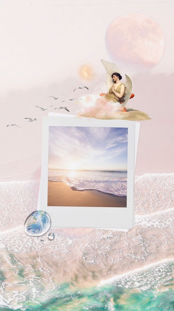 Aesthetic beach iPhone wallpaper, instant photo design