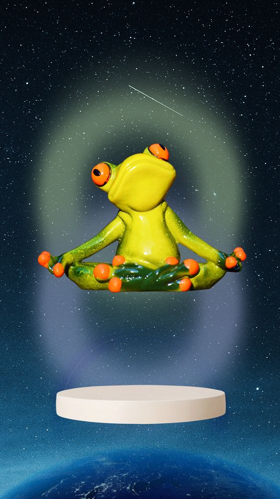 Meditating frog iPhone wallpaper, galaxy background