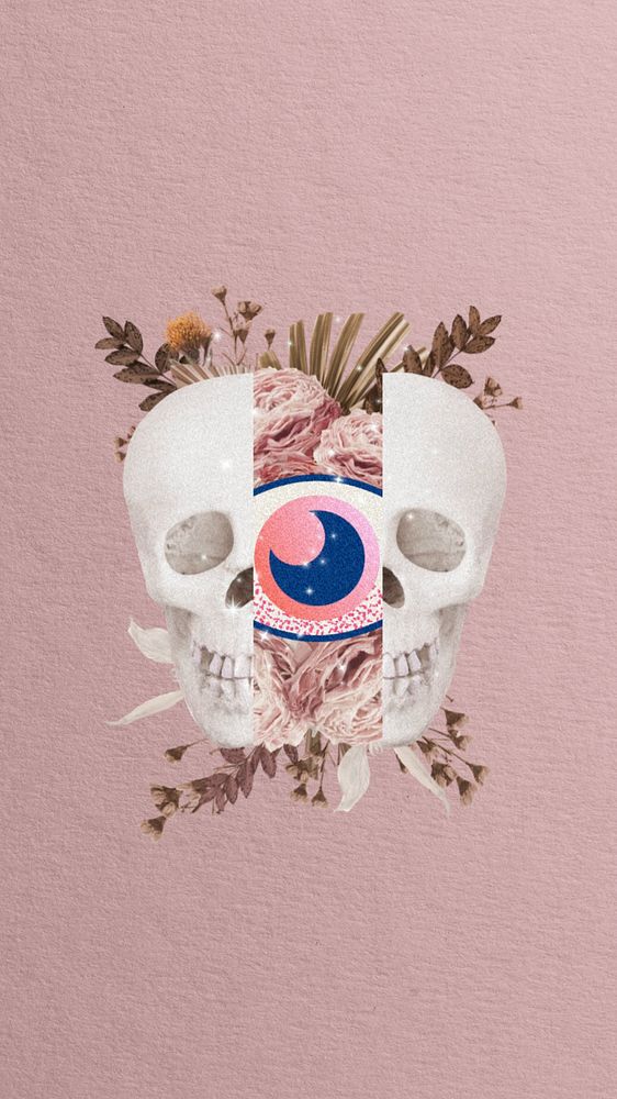 Pink surreal skull mobile wallpaper, eye illustration