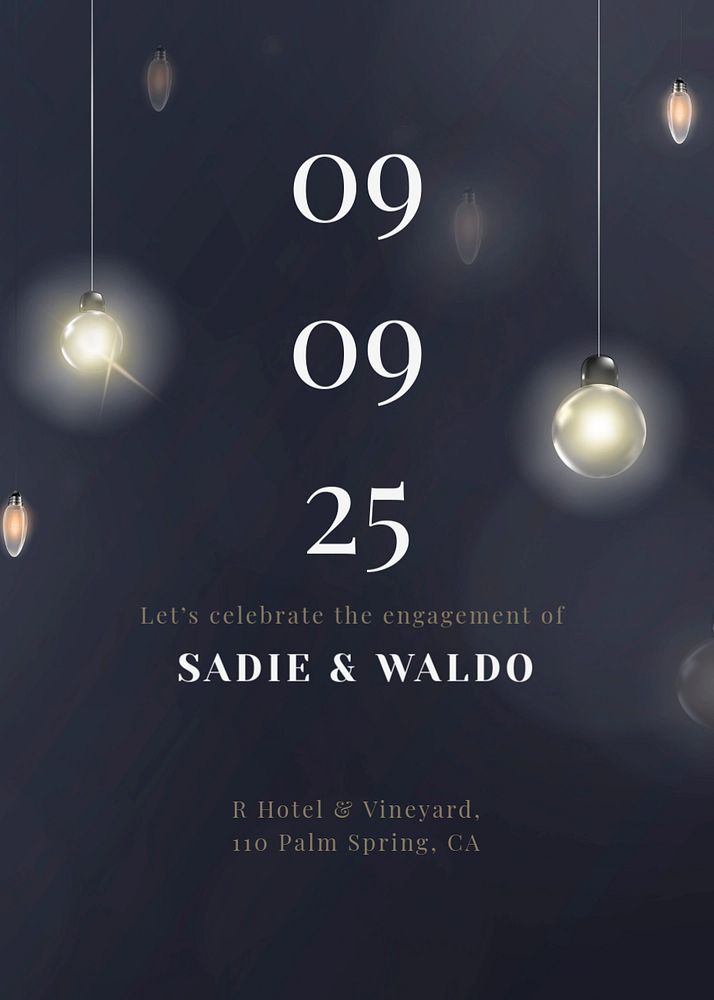 Editable wedding invitation card template, festive hanging lights design