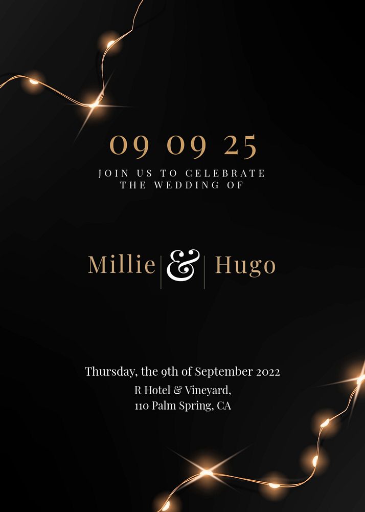 Wedding invitation card template, editable hanging lights design