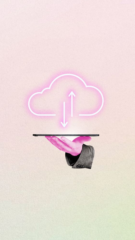 Cloud sync mobile phone wallpaper, editable digital remix design