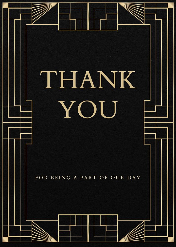 Gatsby thank you card template, editable art deco design