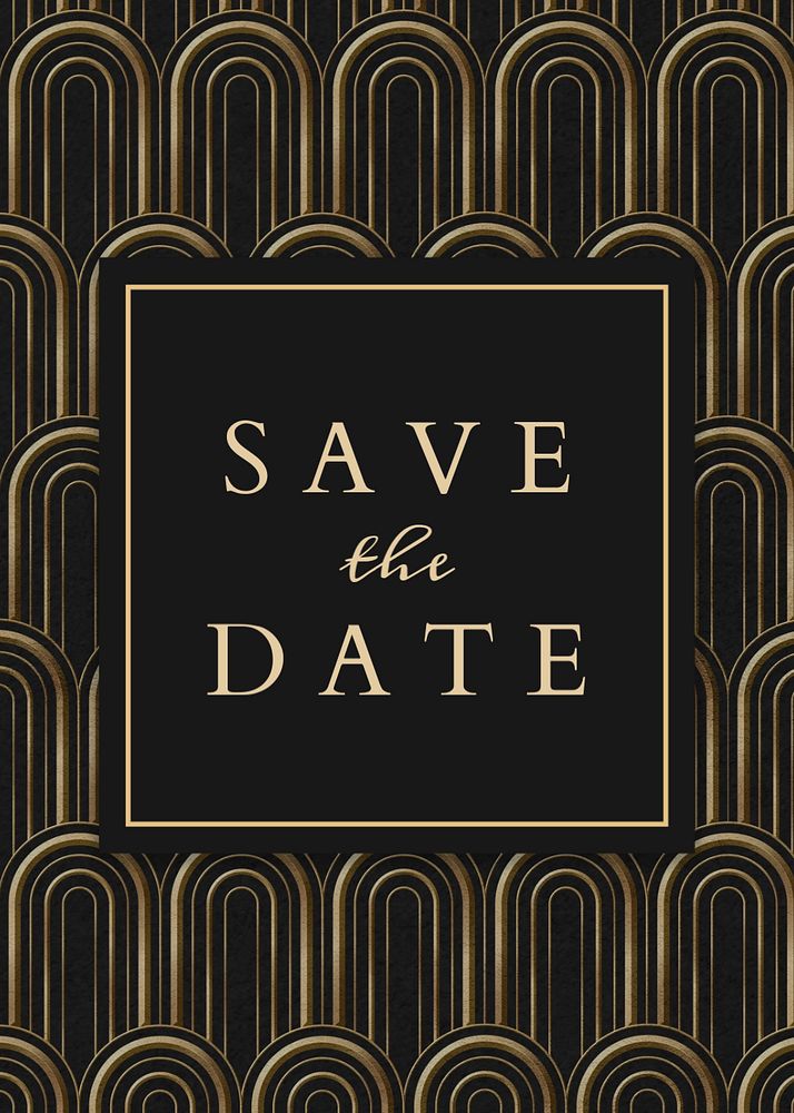 Art deco wedding card template, editable save the date design