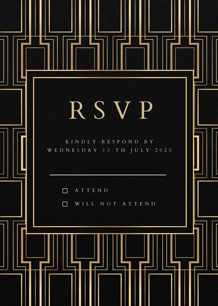 RSVP card template, editable art deco design