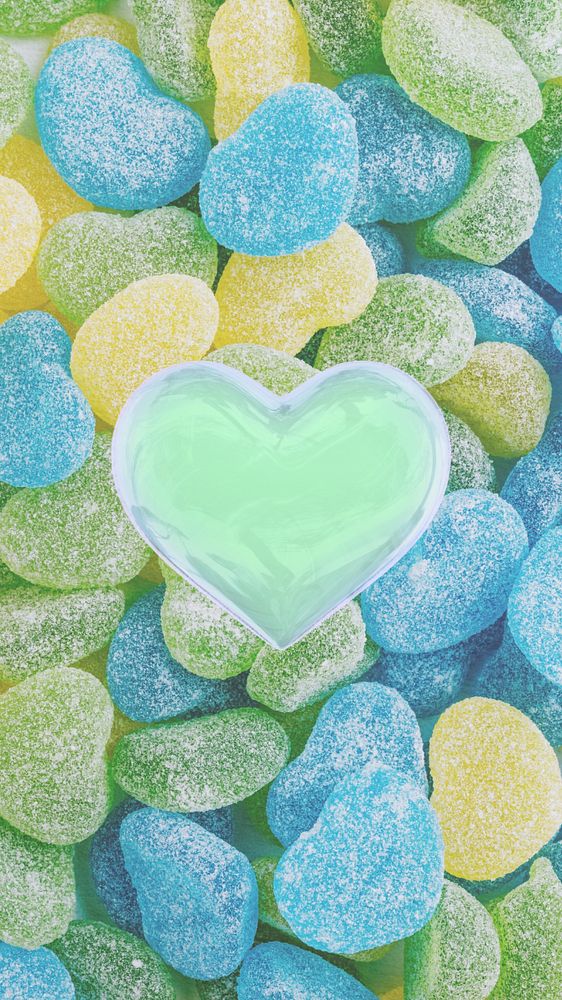 Aesthetic candies iPhone wallpaper, heart design