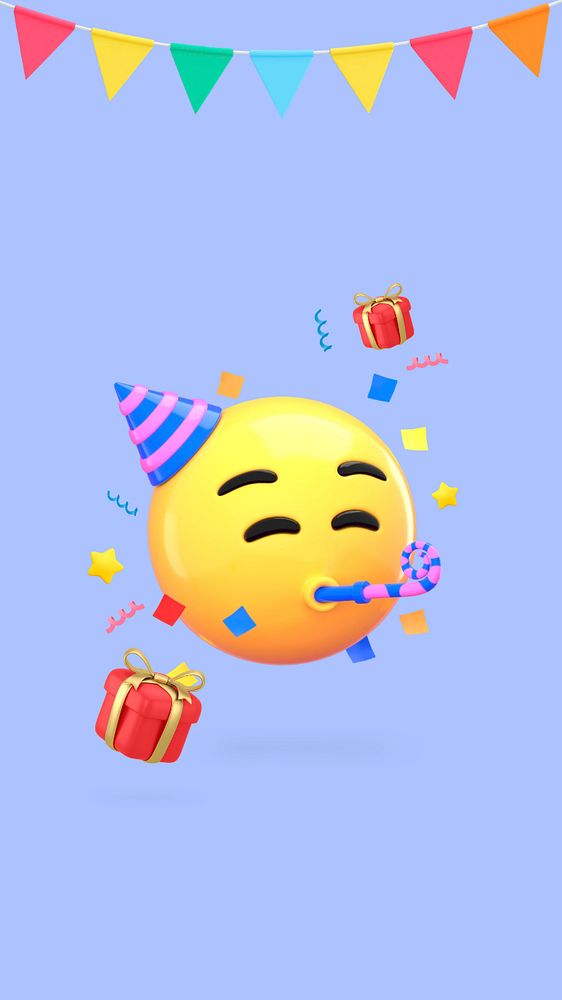 3D party emoticon iPhone wallpaper, editable celebration illustration