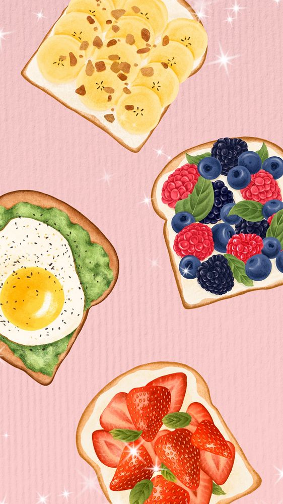 Breakfast aesthetic iPhone wallpaper, pink glitter, editable design