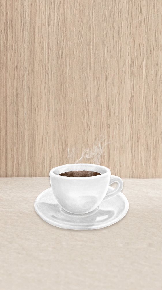 Coffee aesthetic iPhone wallpaper, wooden texture, editable design