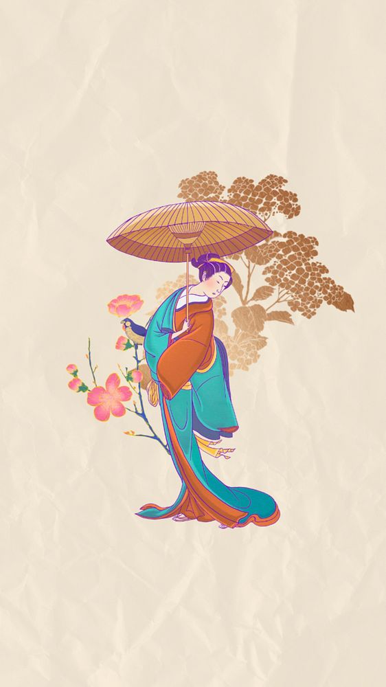 Customizable aesthetic vintage Japanese woman, ukiyo-e remix