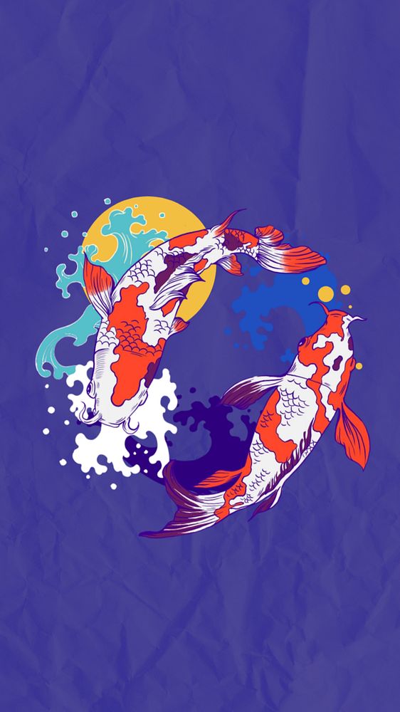 Koi carp fish iPhone wallpaper, Japanese oriental illustration, editable design