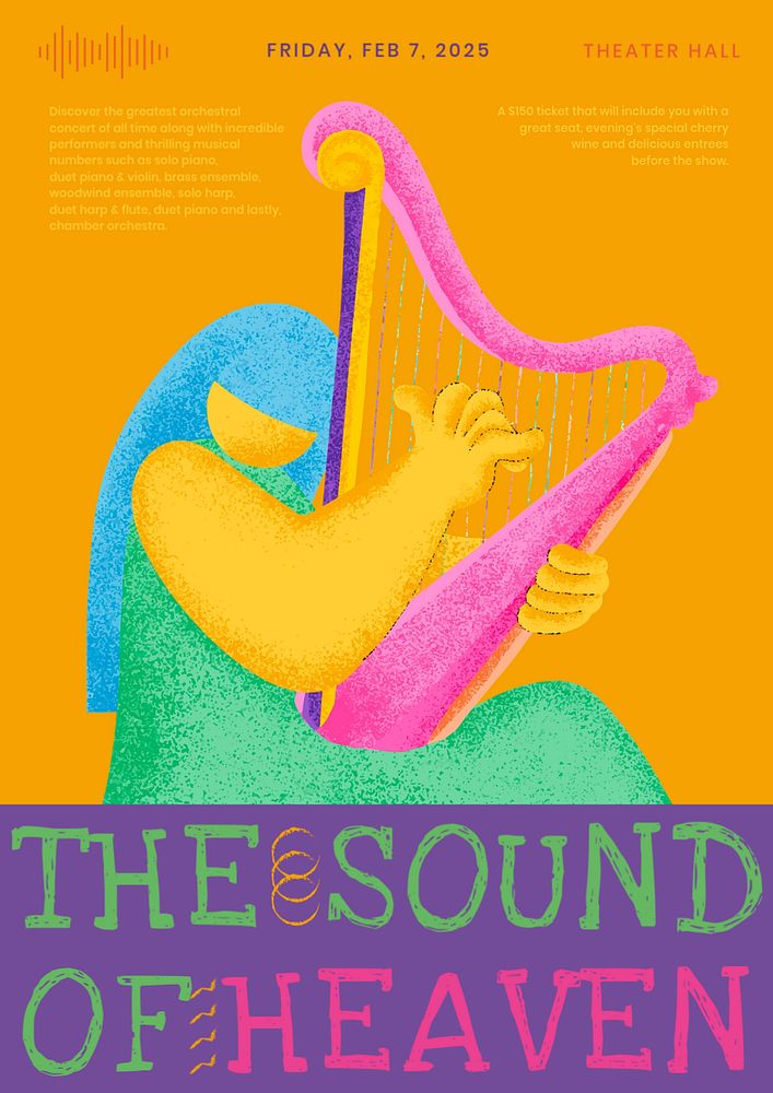 Music concert editable poster template, colorful illustration