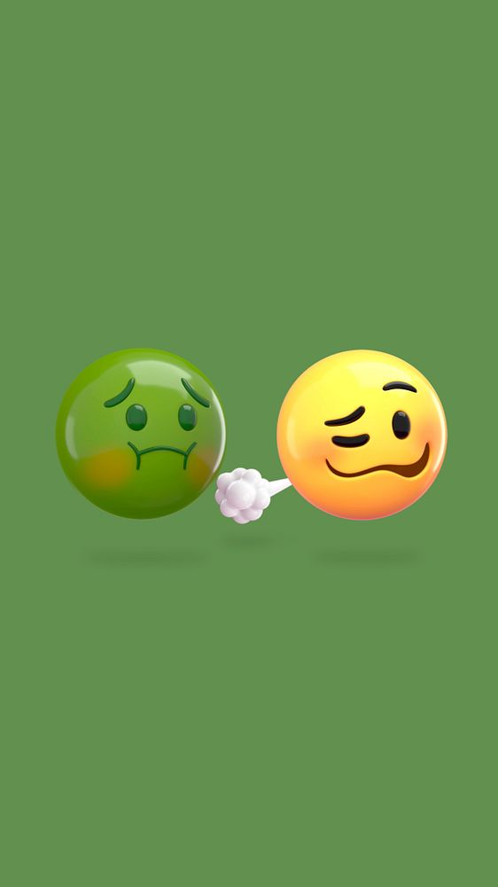 Farting emoticon iPhone wallpaper, 3D green, editable design