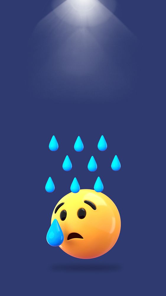 Crying 3D emoticon mobile wallpaper, dark blue, editable design