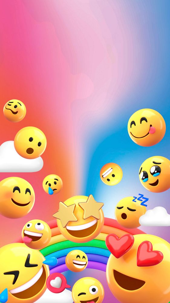 Cute emoticons mobile wallpaper, 3D colorful, editable design