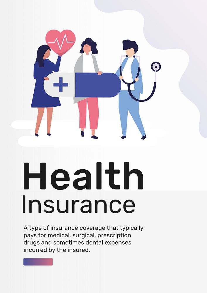 Health insurance poster template, editable text & flat graphic