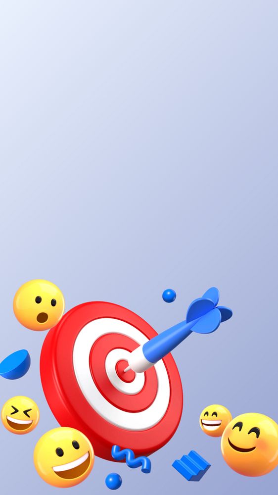 Dart hitting target phone wallpaper, 3D emoticons background, editable design