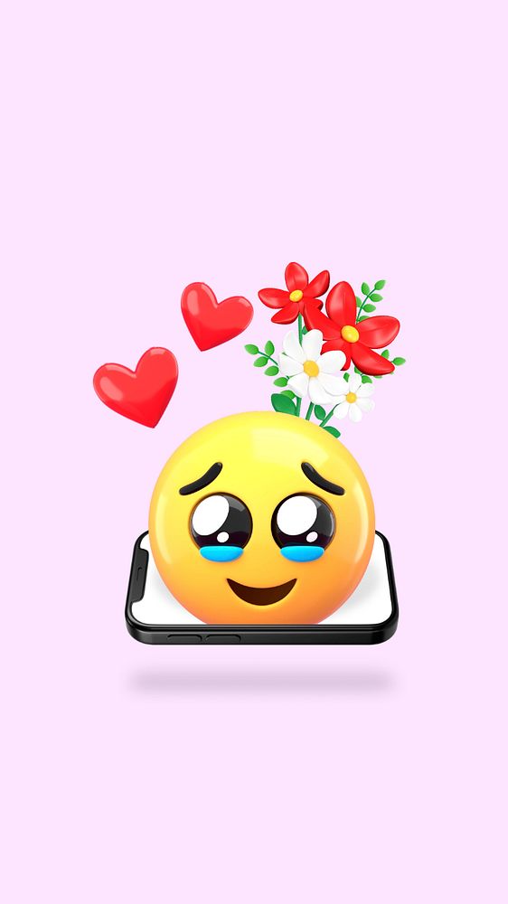 3D love emoticon iPhone wallpaper illustration