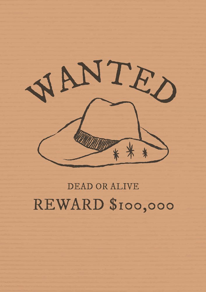 Vintage wanted editable poster template, retro cowboy design 