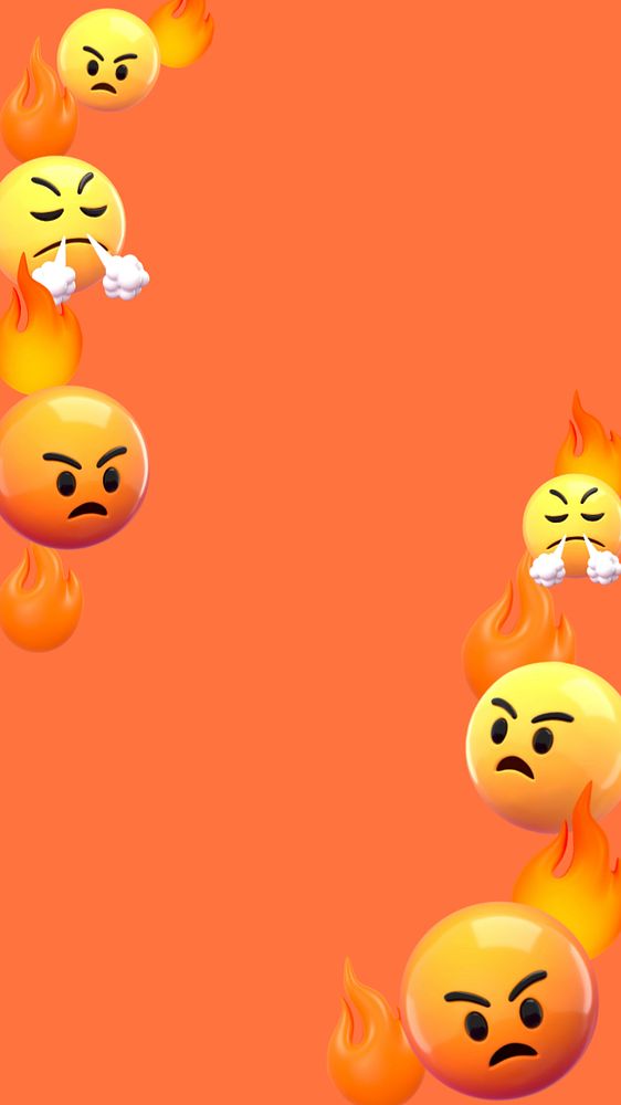 Angry emoticon border phone wallpaper, 3D rendering , editable design