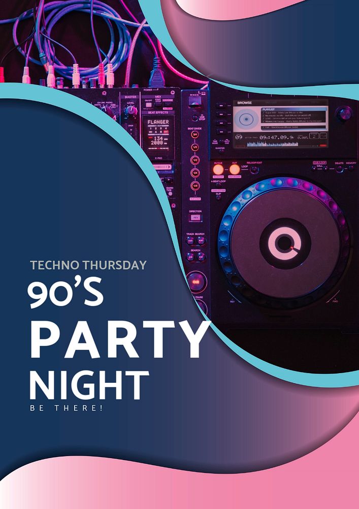 90's party poster template, editable text