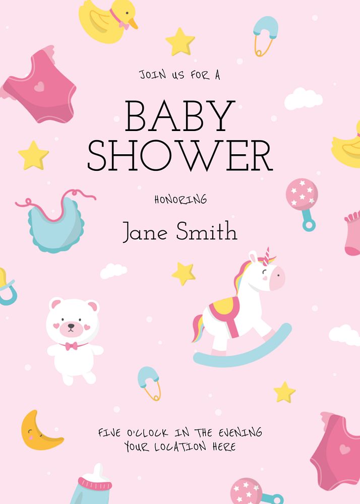 Cute baby shower invitation card template, editable text