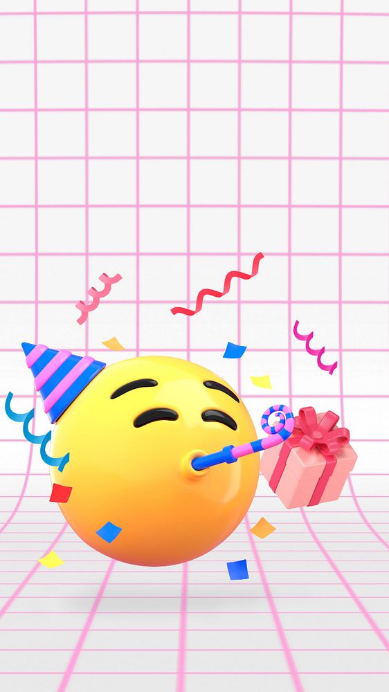 3D birthday emoticon iPhone wallpaper, editable celebration illustration