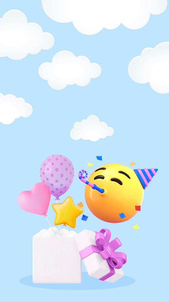 3D birthday emoticon iPhone wallpaper, editable celebration illustration