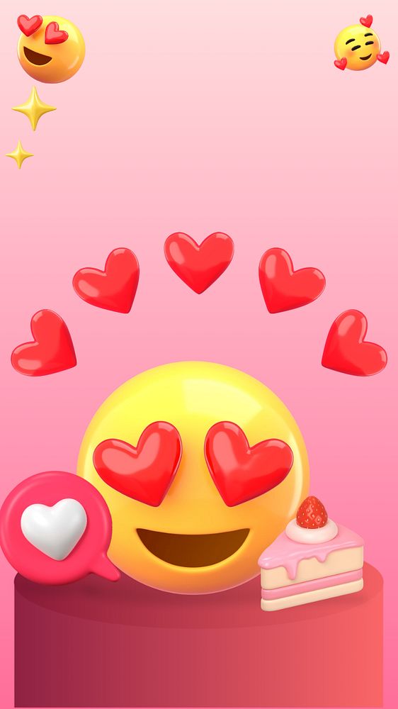 3D emoticon iPhone wallpaper, heart-eyes illustration