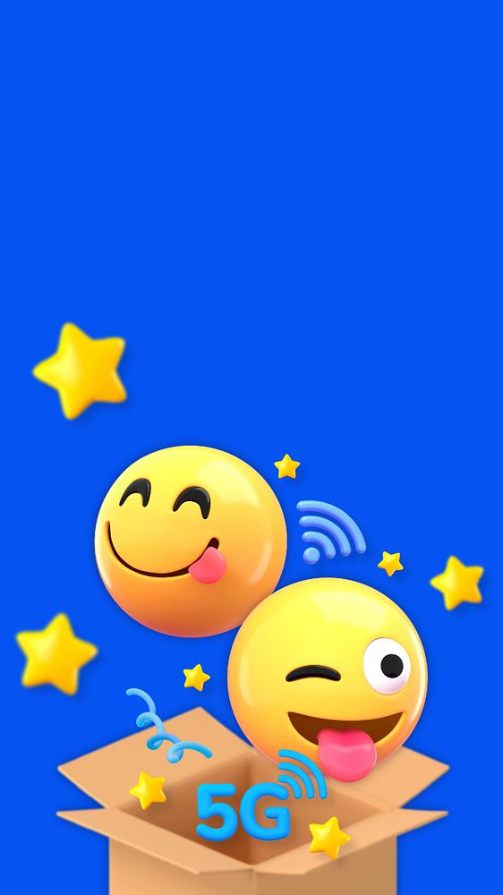 5G happy emoticons phone wallpaper, communication concept