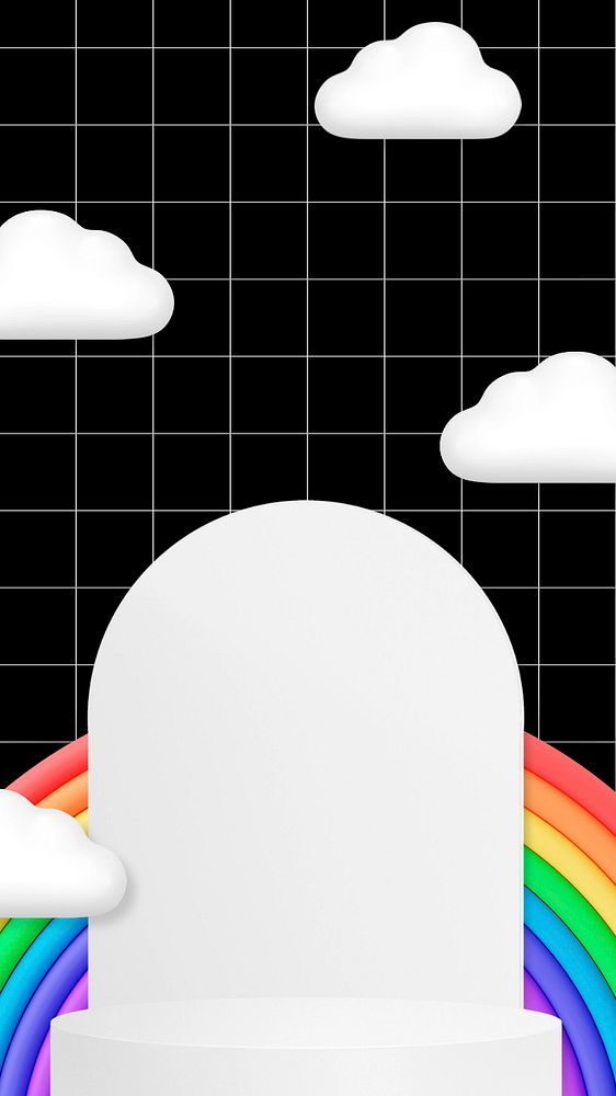 Rainbow product backdrop mobile wallpaper, black 3D editable design