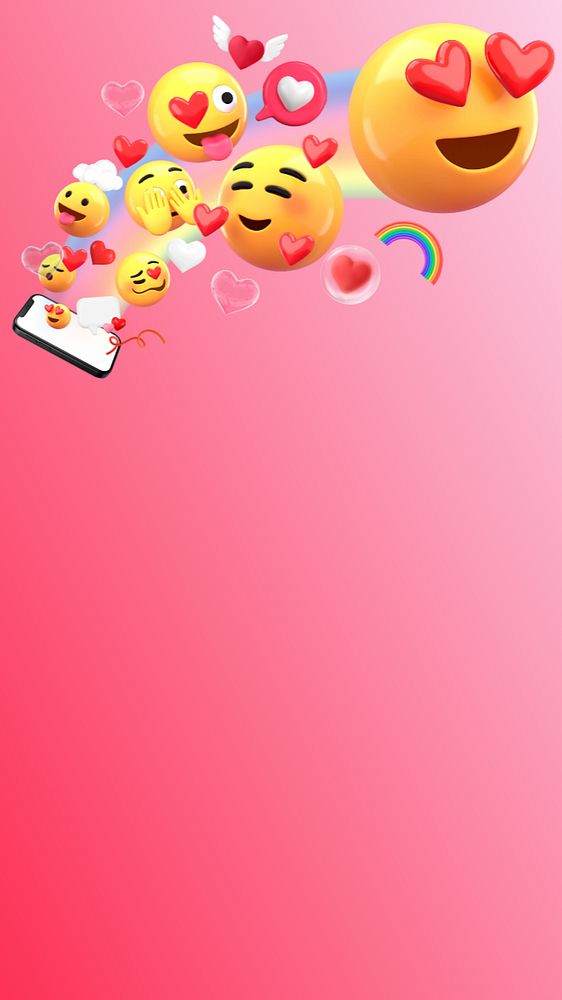 Valentine's Day emoticons phone wallpaper, pink 3D background