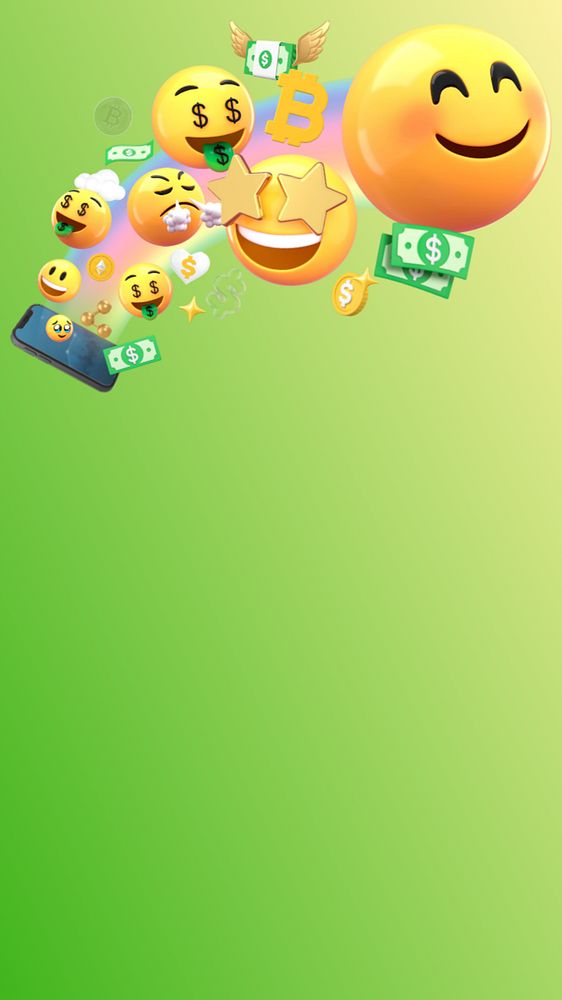 Shopaholic emoticons phone wallpaper, green 3D background, editable design